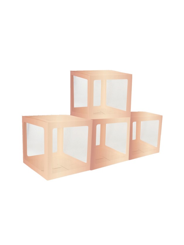 4 CUBES CARTON AV FILM PLASTIQUE RIGIDE OR ROSE 30CM X 30CM X 30CM