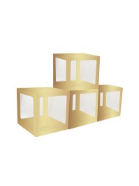 4 CUBES CARTON AV FILM PLASTIQUE RIGIDE OR 30CM X 30CM X 30CM