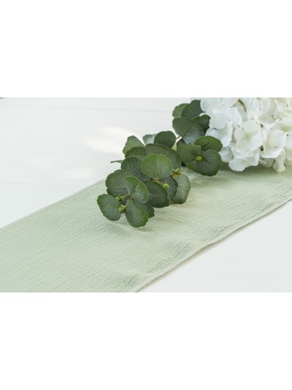 TABLE RUNNER COTTON EMBOSSED SAGE GREEN 26CM X 3M