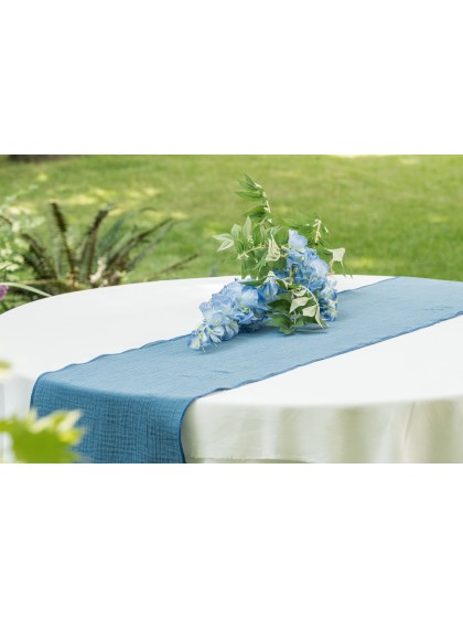 TISCHLÄUFER BAUMWOLLKREPP BLAU STAHL 26CM X 3M