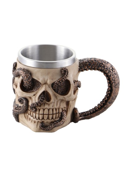 MUG KUNSTHARZ TOTENKOPF OCTOPUS 16.3 X 11.4 X 10.8CM