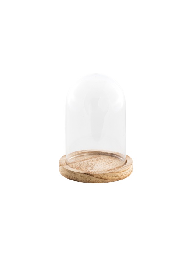 GLOCKE GLAS AUF HOLZSTÄNDER DIA 10CM X 13.7CM