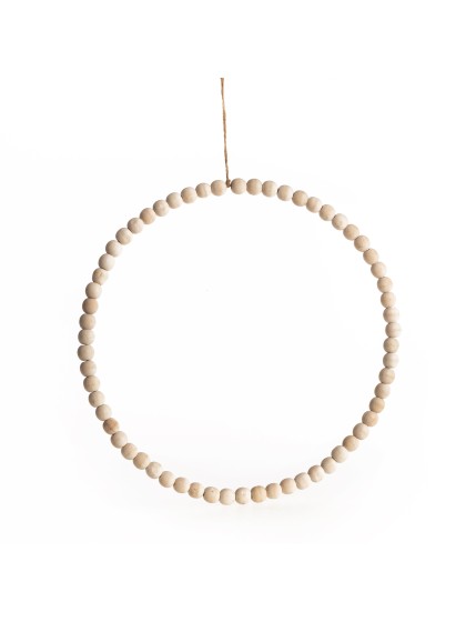 ANNEAU PERLES BOIS A SUSPENDRE DIA 26CM X 1.4CM