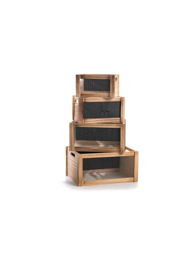 SET 4 CAGETTES BOIS ARDOISE GRILLE 40X30X20CM/35X25X18CM/30X 20X16CM/25X15X14CM