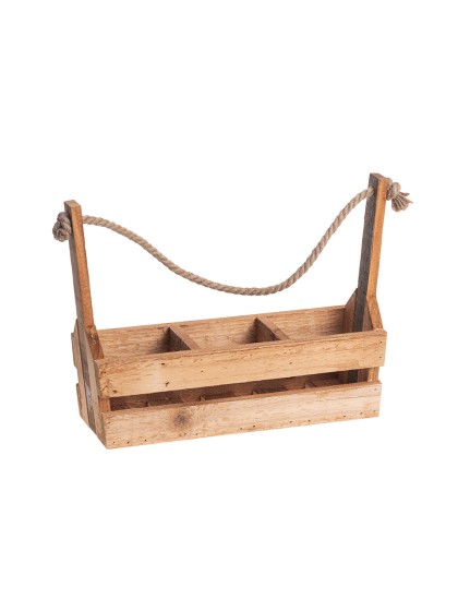 PORTE 3 BOUTEILLES BOIS AVEC ANSE JUTE 36CM X 10CM X 25CM