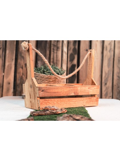PORTE 3 BOUTEILLES BOIS AVEC ANSE JUTE 36CM X 10CM X 25CM