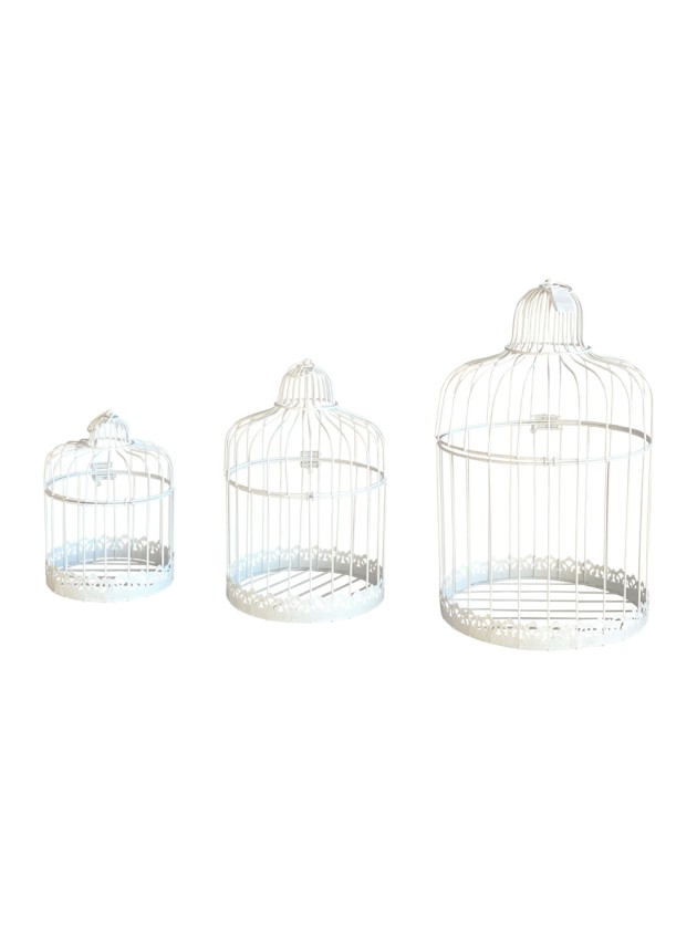 SET 3 VINTAGE WHITE CAGE DIA 15CM X 22CM/DIA 20CM X 32CM/25CM X 41CM
