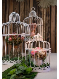 SET 3 VINTAGE WHITE CAGE DIA 15CM X 22CM/DIA 20CM X 32CM/25CM X 41CM