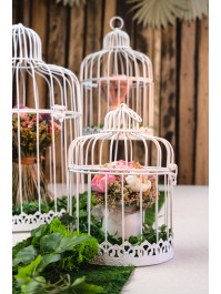 SET 3 CAGES METAL BLANC VINTAGE DIA 15CM X 22CM/DIA 20CM X 32CM/25CM X 41CM