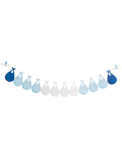 CUSTOMIZABLE BABY SHOWER GARLAND WITH STORKS WHITE/BLUE 240CM