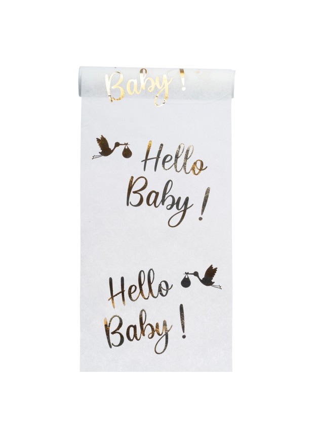 CHEMIN DE TABLE ELEGANCE HELLO BABY OR METAL 28CM X 5M