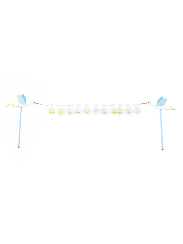 CAKE TOPPER BLUE/WHITE HELLO BABY 27CM X 16CM