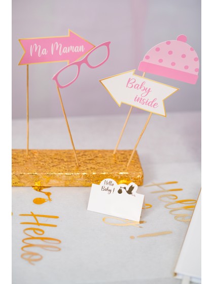 KIT PHOTO BOOTH 11PCS BABY SHOWER FILLE - RECTO VERSO FRANCAIS -ANGLAIS