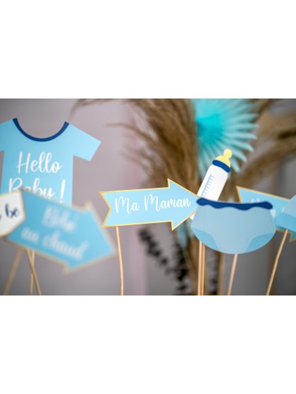 KIT PHOTO BOOTH 11PCS BABY SHOWER GARCON - RECTO VERSO FRANCAIS -ANGLAIS