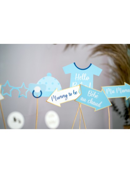 KIT PHOTO BOOTH 11PCS BABY SHOWER GARCON - RECTO VERSO FRANCAIS -ANGLAIS