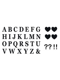 SET DE 48 LETTRES ADHESIVES + 4 COEURS + 2 ? +2 ! NOIRS 7.5CM