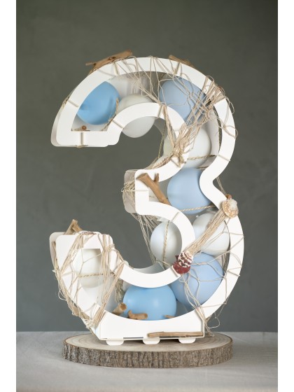 STRUCTURE BALLON CHIFFRE 3 BLANC 41.5CM X 14CM X 63.5CM
