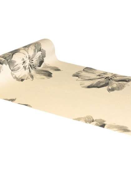 FLOWERS PRINTED CREAM TABLE RUNNER 28CM X 3M