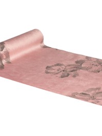 CHEMIN DE TABLE VELOURS VIEUX ROSE IMPRIME FLEURS 28CM X 3M