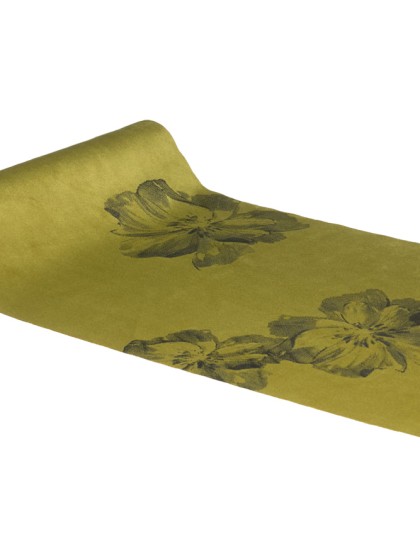 FLOWERS PRINTED OLIVE GREEN TABLE RUNNER 28CM X 3M