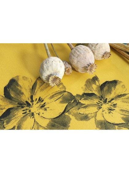 CHEMIN DE TABLE VELOURS MOUTARDE IMPRIME FLEURS 28CM X 3M