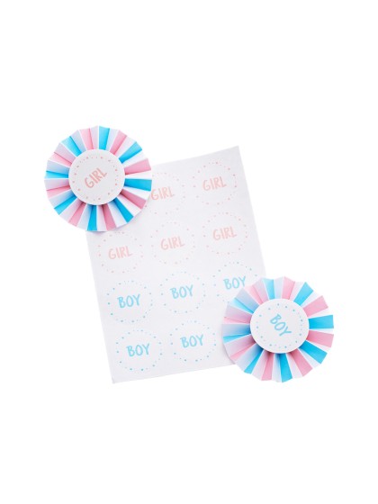 SET 6 BADGES + 12 STICKERS BOY AND GIRL DIA 8CM