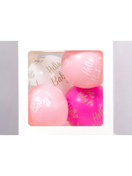 SACHET 6 BALLONS LATEX ROSE HELLO BABY DIA 27CM