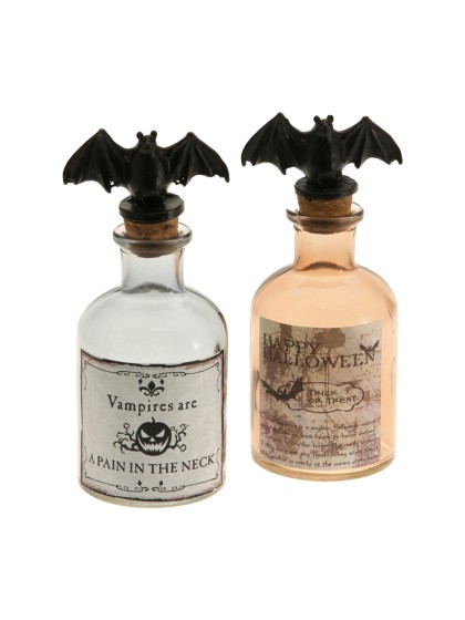 HALLOWEEN GLASS BOTTLE W/ BAT LID DIA 5.5CM X 14.5CM