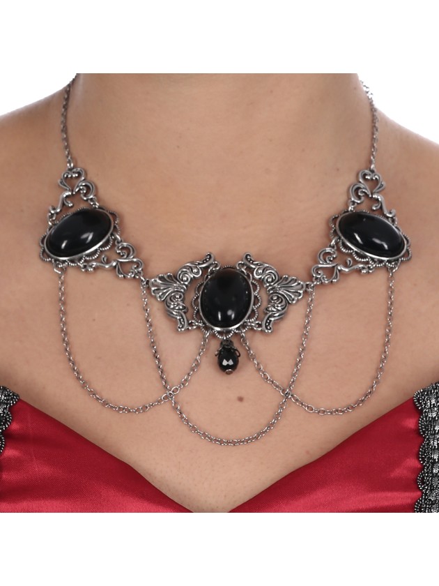 COLLIER RAS DE COU GOTHIQUE PIERRE NOIRE 