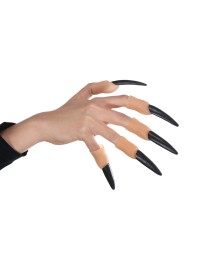 SET 10 WITCH LATEX FINGERS BLACK NAILS 8.5CM X 2CM X 2CM
