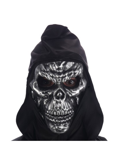 MASQUE PP TETE DE MORT ARGENT AVEC CAPUCHE 