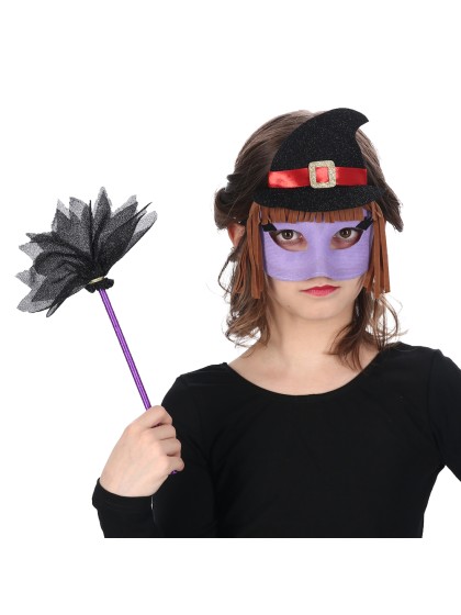 SET HEXE - 2 PCS MASKE UND ZAUBERSTAB BALAI Einheitsgröße