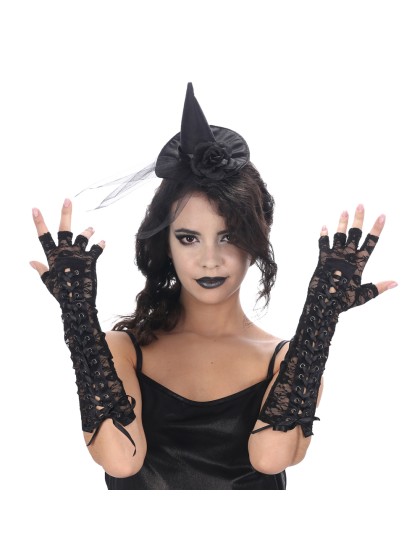 BLACK LACE GLOVES W/ LACES 