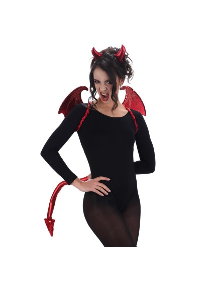 KIT DIABLESSE LUXE ROUGE 3 PIECES: CORNES AILES QUEUE TU
