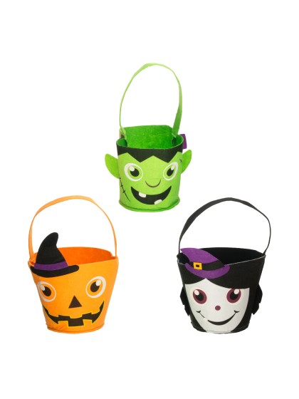 KORB HALLOWEEN FILZ - 3 SORT.: ZAUBERER KÜRBIS MONSTER DIA 19CM X 30CM