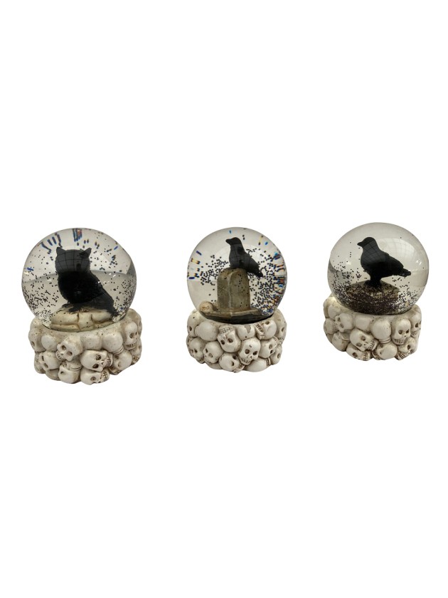 SCHNEEKUGEL TOTENKOPF - 3 SORT. DIA 7CM X 9CM
