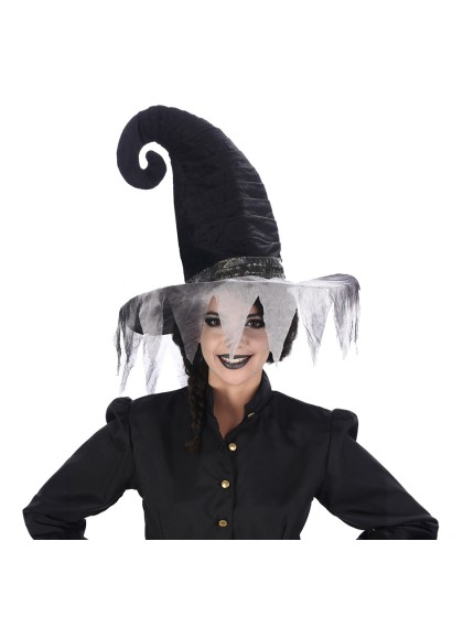 VELVET GREY/BLACK WITCH HAT 