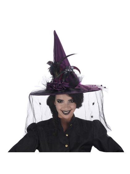 HEXENHUT SUPER LUXUS FEDERN NOIR/VIOLET Einheitsgröße
