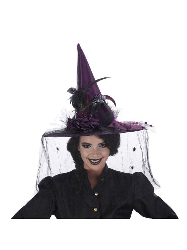 HEXENHUT SUPER LUXUS FEDERN NOIR/VIOLET Einheitsgröße
