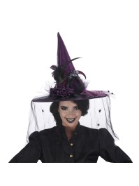 CHAPEAU SORCIERE SUPER LUXE PLUMES NOIR/VIOLET TU
