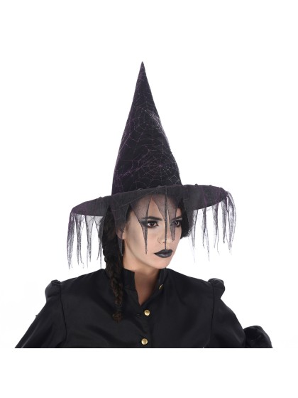 CHAPEAU SORCIERE TOILE D’ARAIGNEE NOIR VIOLET TU