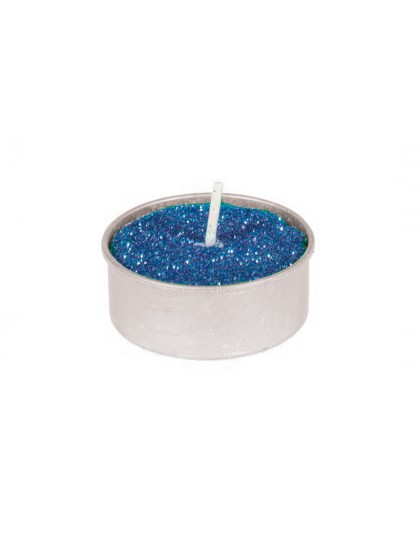 SET 6 BOUGIES CH PLAT BLEU ROI PAILLETE 4H DIA 3.5CM