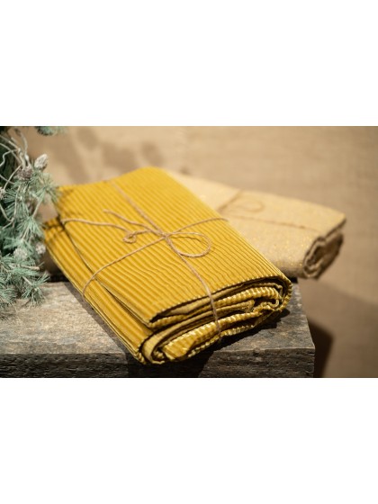 GOLD CORDUROY FOLDED TABLECLOTH 140CM X 240CM