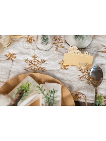 CHEMIN DE TABLE FOURRURE FLOCONS MINI SEQUINS OR 28CM X 3M