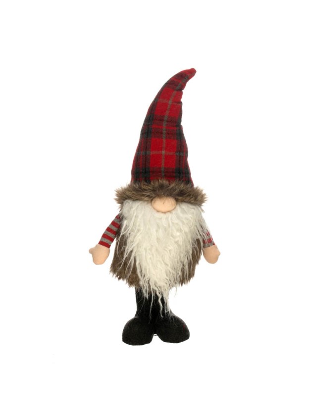 RED/GREY FUR STANDING GNOME LIAM 25CM X 25CM X 57CM