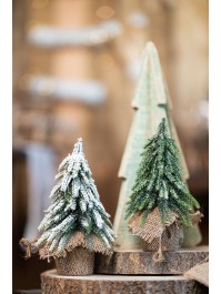 MINI SAPIN DE TABLE REALISTE SAC JUTE EFFET GIVRE 20CM