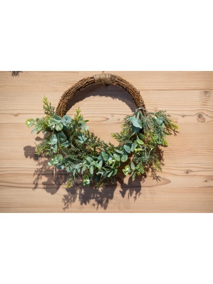 RATTAN ADVENT WREATH YUCALYPTUS FERN 10 LEDS DIA 30CM X 9CM