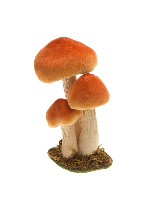 3 ORANGE MUSHROOMS ON MOSS BASE 12CM X 9.5CM X 17CM