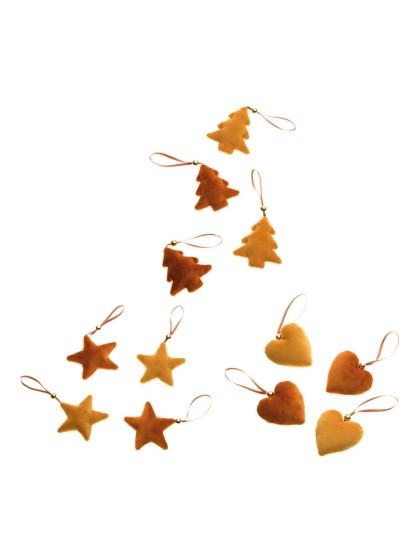 SACHET 4 MINI DECORATIONS VELOURS AMBRE 3 MOD ASS ENV 7CM X 7CM