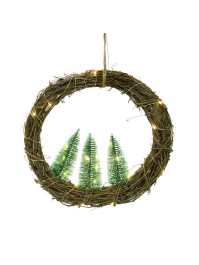 COURONNE ROTIN 3 SAPINS 30 LEDS DIA 28CM